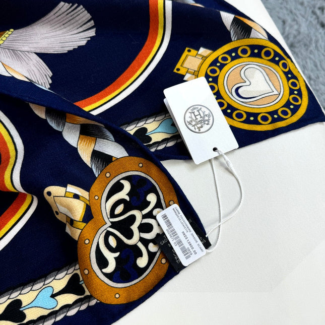 HERMES 26S PRINTED SQUARE SCARF 135 IN CASHMERE AND SILK 309425