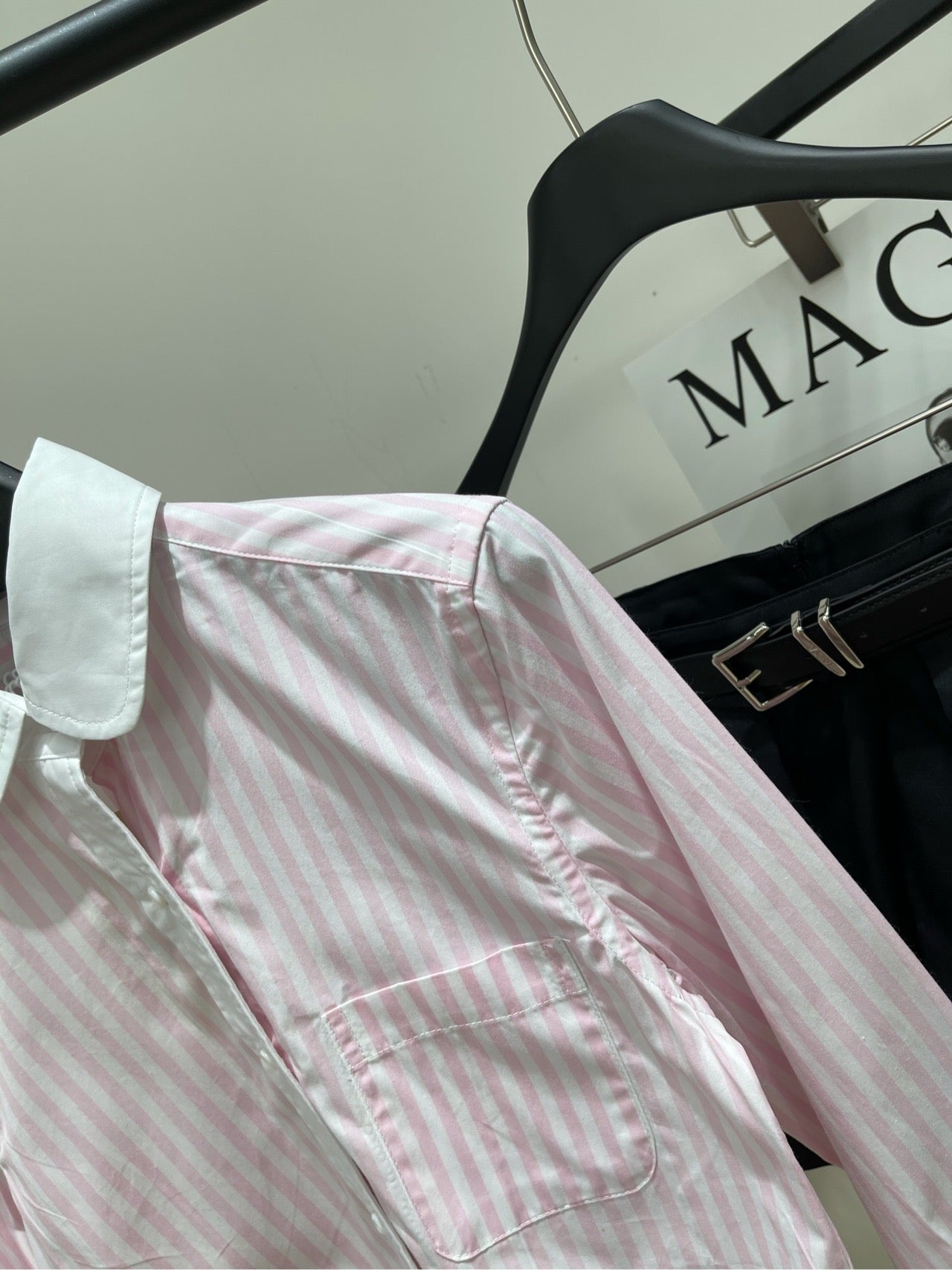 THOM VERTICAL STRIPE LONG-SLEEVE SHIRT IN PINK AND WHITE 246255