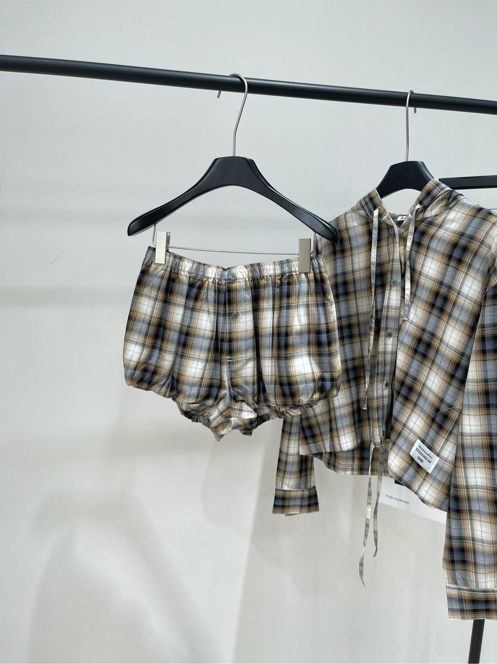 ACNE STUDIOS INSPIRED HOODED PLAID SHIRT + PAPERBAG SHORTS SET 267905