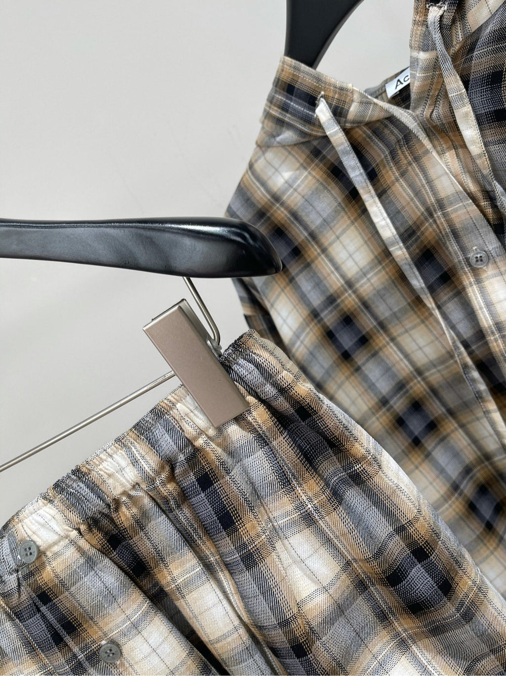 ACNE STUDIOS INSPIRED HOODED PLAID SHIRT + PAPERBAG SHORTS SET 267905