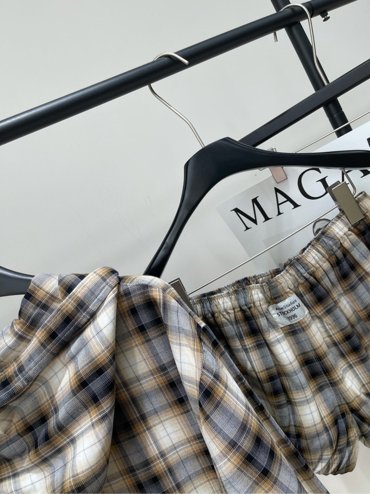 ACNE STUDIOS INSPIRED HOODED PLAID SHIRT + PAPERBAG SHORTS SET 267905