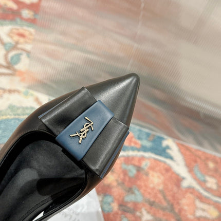 CASSANDRA SLINGBACK FLAT IN BLACK MIX BLUE SMOOTH LAMBSKIN