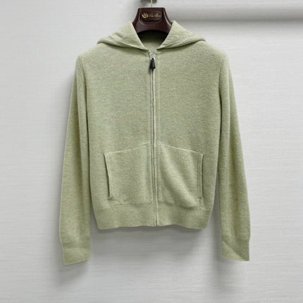 LORO PIANA 26S HOODED ZIP-UP KNIT CARDIGAN 857