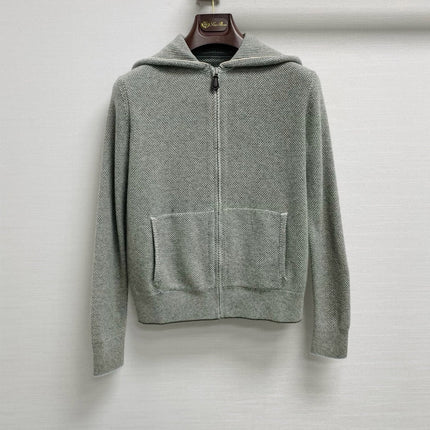 LORO PIANA 26S HOODED ZIP-UP KNIT CARDIGAN 858