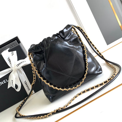 CC MINI 20 BAG IN BLACK SHINNY CALFSKIN WITH GOLD METAL