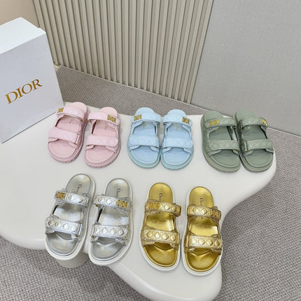 DIOR CLASSIC DOUBLE-STRAP SLIDES 25S IN PASTEL PINK CALFSKIN