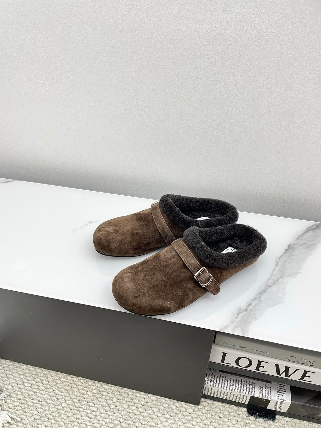 ALAIA 26S MULE IN DARK BROWN SUEDE AND WOOL