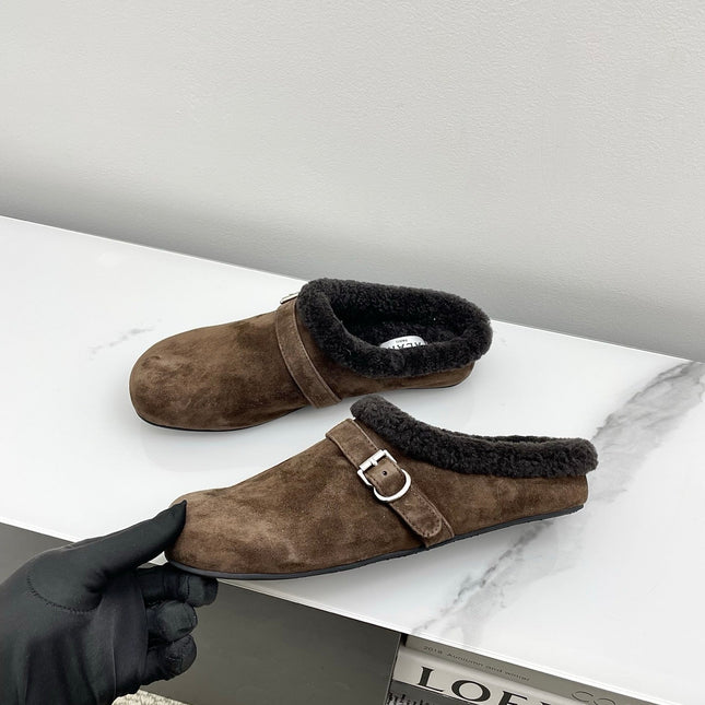 ALAIA 26S MULE IN DARK BROWN SUEDE AND WOOL
