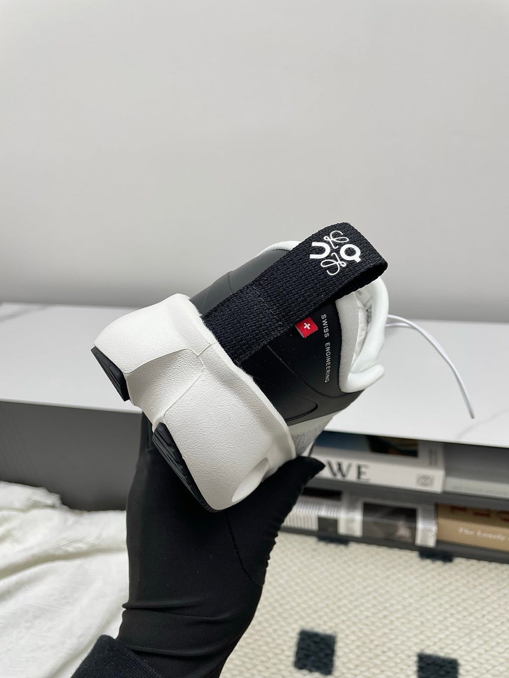 LOEWE 26S CLOUDSOLO SNEAKERS IN WHITE AND BLACK AND GRAY RECYCLED POLYESTER