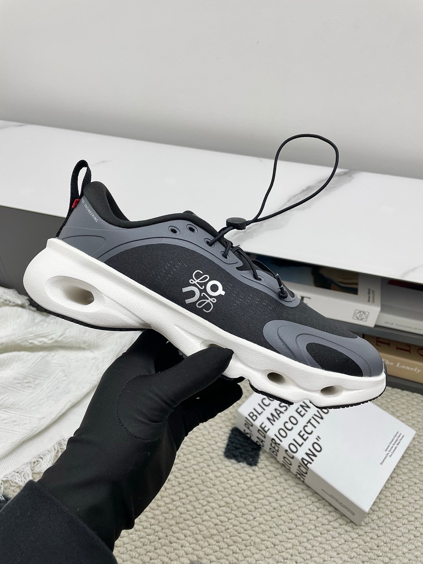LOEWE 26S CLOUDSOLO SNEAKERS IN BLACK AND WHITE RECYCLED POLYESTER