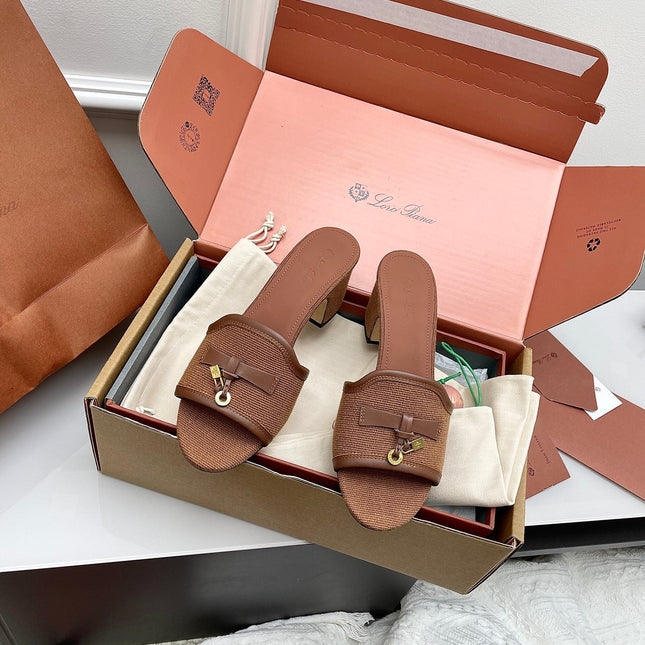 LP 26S HIGH HEEL SANDALS IN BROWN CANVAS AND CALFSKIN