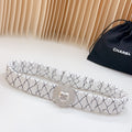 CC ELASTIC 30 MM BELT HEART BUCKLE IN WHITE EMBROIDERED CALFSKIN GOLD HARDWARE ATTACH RHINSTONES