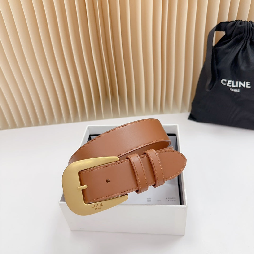 LARGE WESTERN 35 MM BELT BRONZE BROWN CALFSKIN GOLD HARDWARE