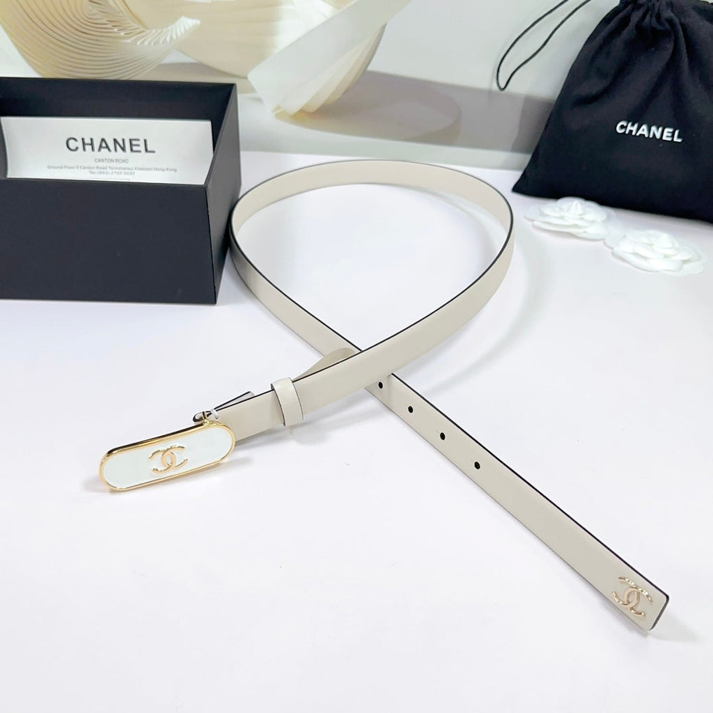CC BELT 20 MM IN BEIGE CREAM CALFSKIN WITH GOLD MIX WHITE METAL BUCKLE
