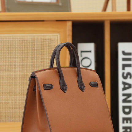 BIRKIN FAUBOURG TOUCH 20 IN CHOCOLATE MIX BRONZE BROWN CALFSKIN WITH SILVER HARDWARE
