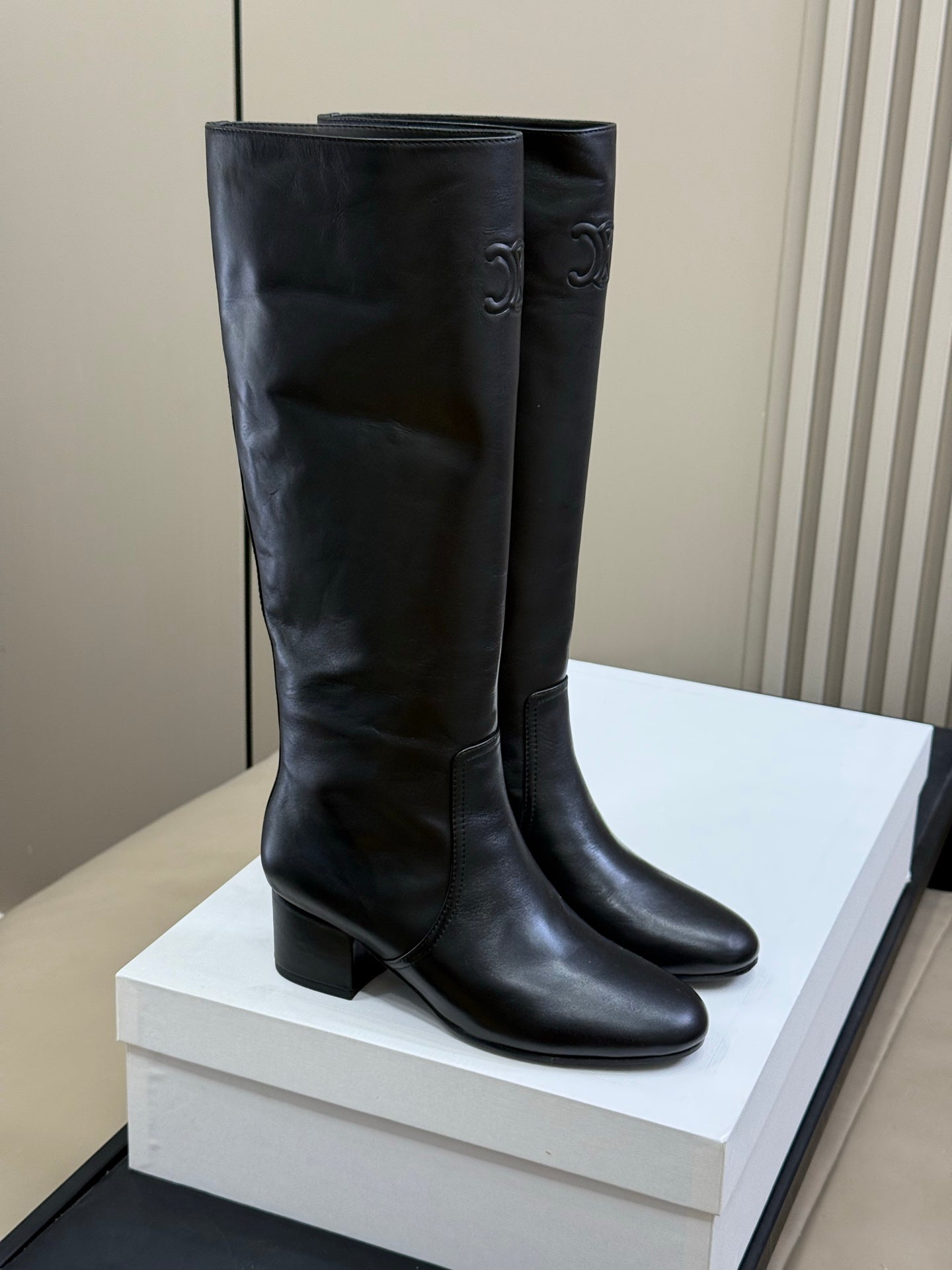 CELINE 26S HIGH-TOP BOOTS IN BLACK CALFSKIN