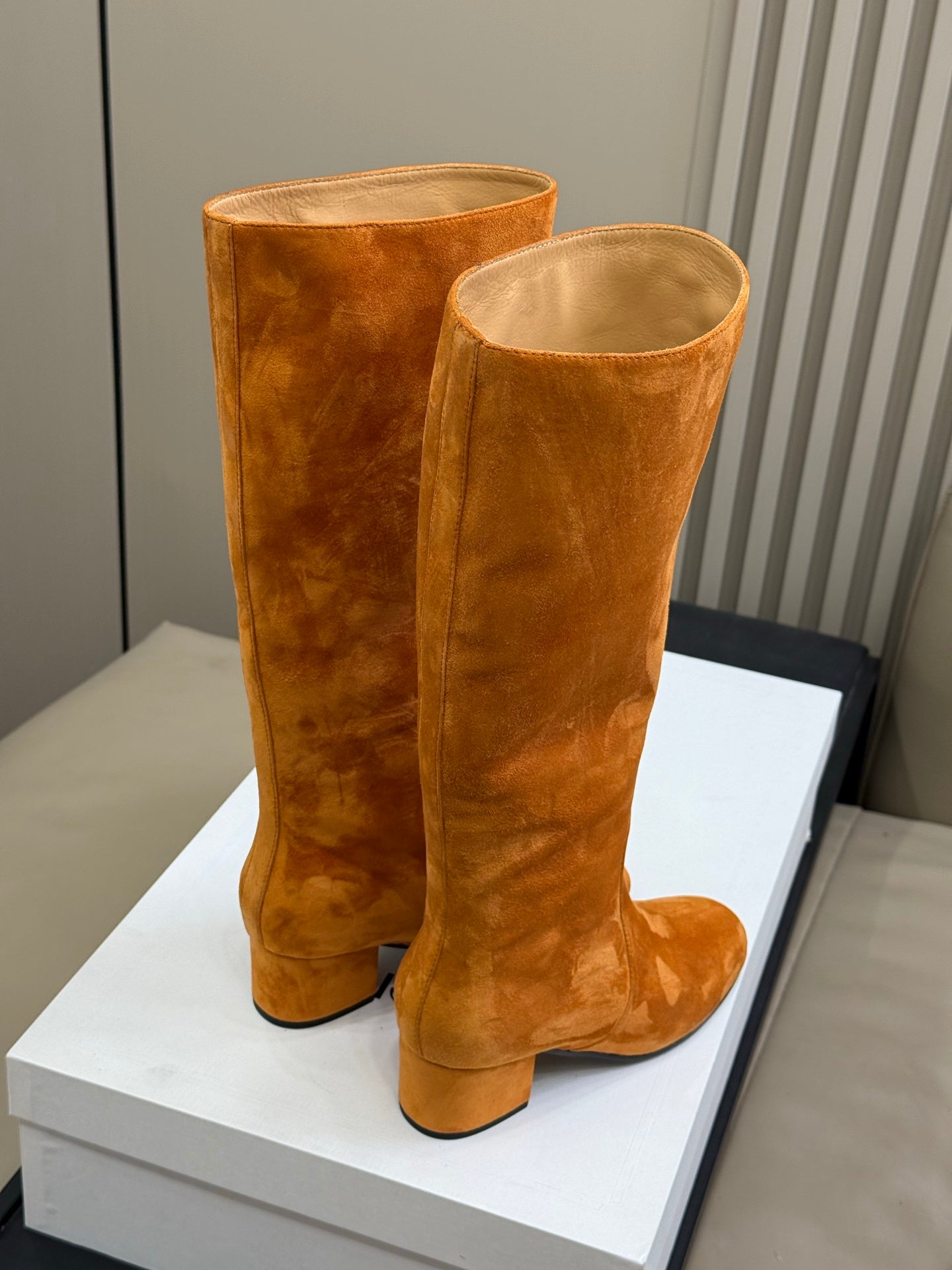 CELINE 26S HIGH-TOP BOOTS IN ORANGE BROWN SUEDE