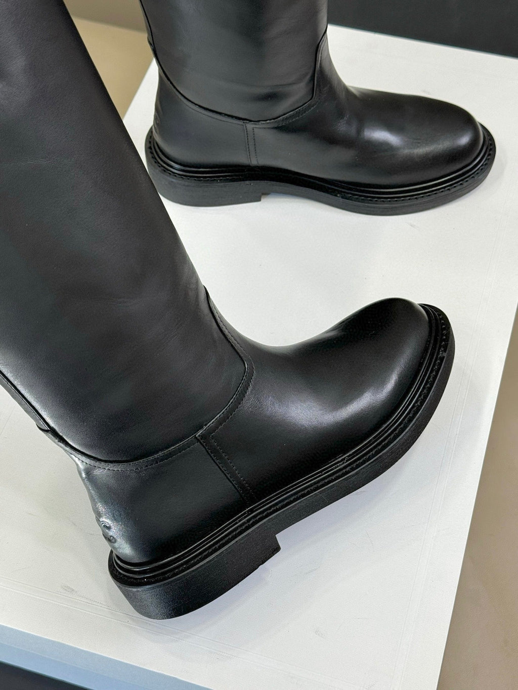 CELINE 26S HIGH-TOP BOOTS IN BLACK CALFSKIN WITH GOLD HARDWARE