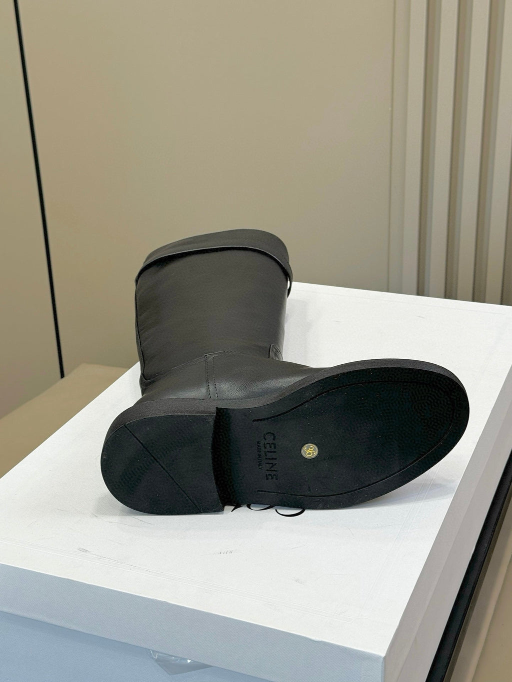 CELINE 26S HIGH-TOP BOOTS IN BLACK CALFSKIN WITH GOLD HARDWARE