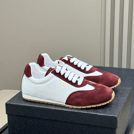 PRADA 25S SNEAKER IN WHITE MIX DARK RED SUEDE STYLE 3