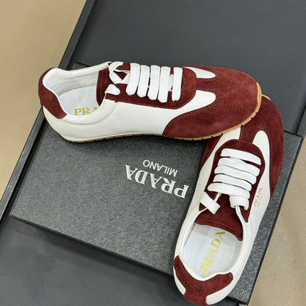 PRADA 25S SNEAKER IN WHITE MIX DARK RED SUEDE STYLE 3