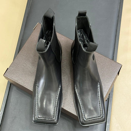 ALAIA 25S SQUARE TOE CHELSEA ANKLE BOOTS SHOES IN BLACK CALFSKIN