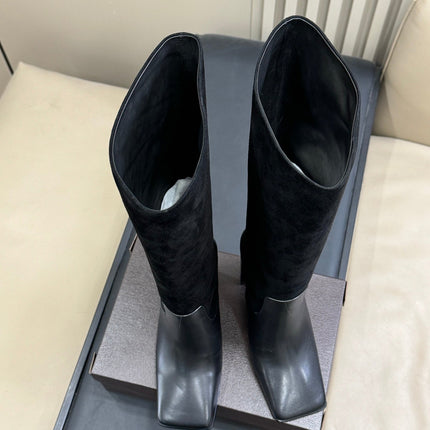 ALAIA 25S KNEE BOOTS IN BLACK CALFSKIN AND SUEDE