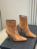 YSL 26S HEELED BOOTS IN LIGHT BROWN SUEDE