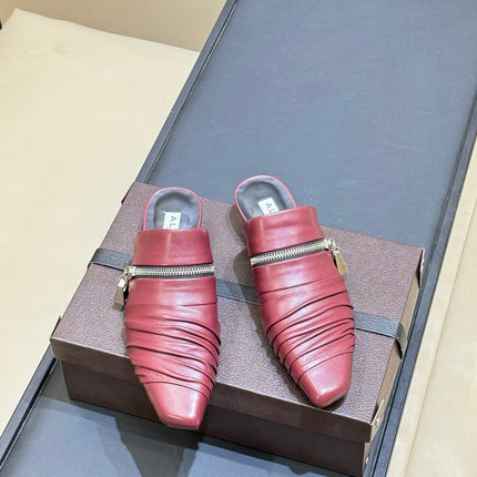 ALAIA 26S PLEATED MULES IN DARK RED LAMBSKIN