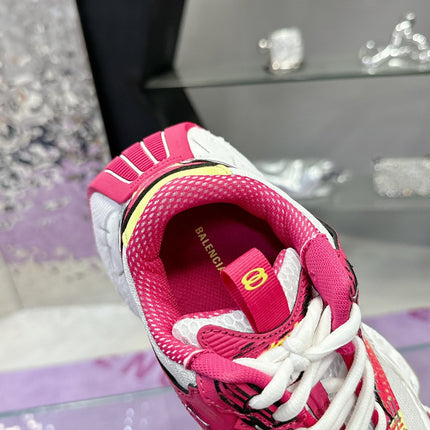 STAPLER SNEAKER IN WHITE, PINK, NEON YELLOW AND SILVER POLYURETHANE AND POLYESTER