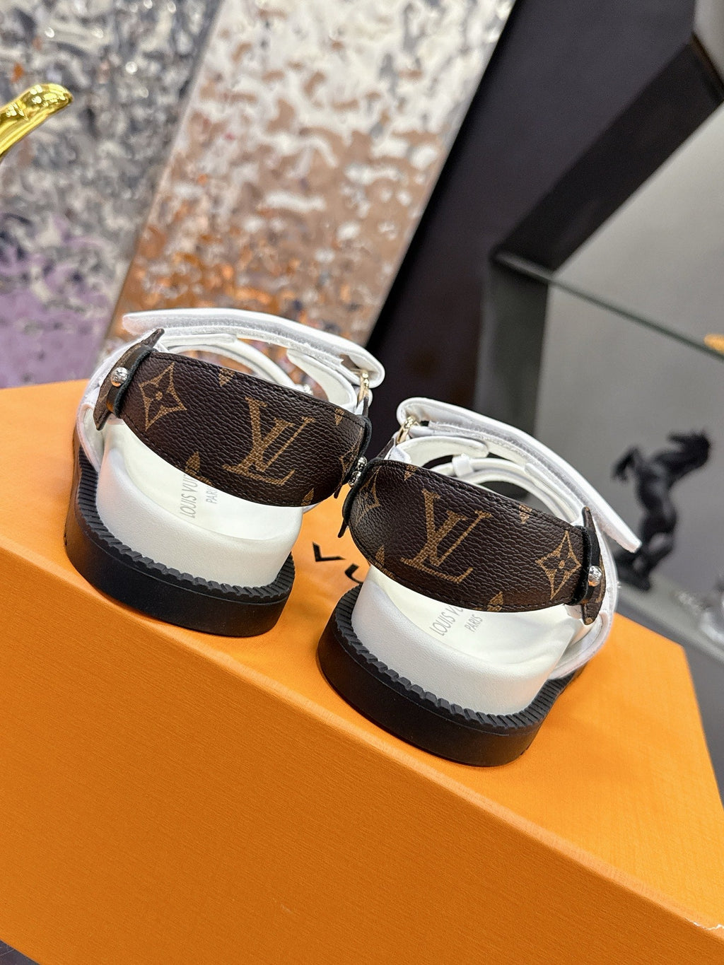 LV 26S SPORT SANDALS IN WHITE AND DARK BROWN CALFSKIN