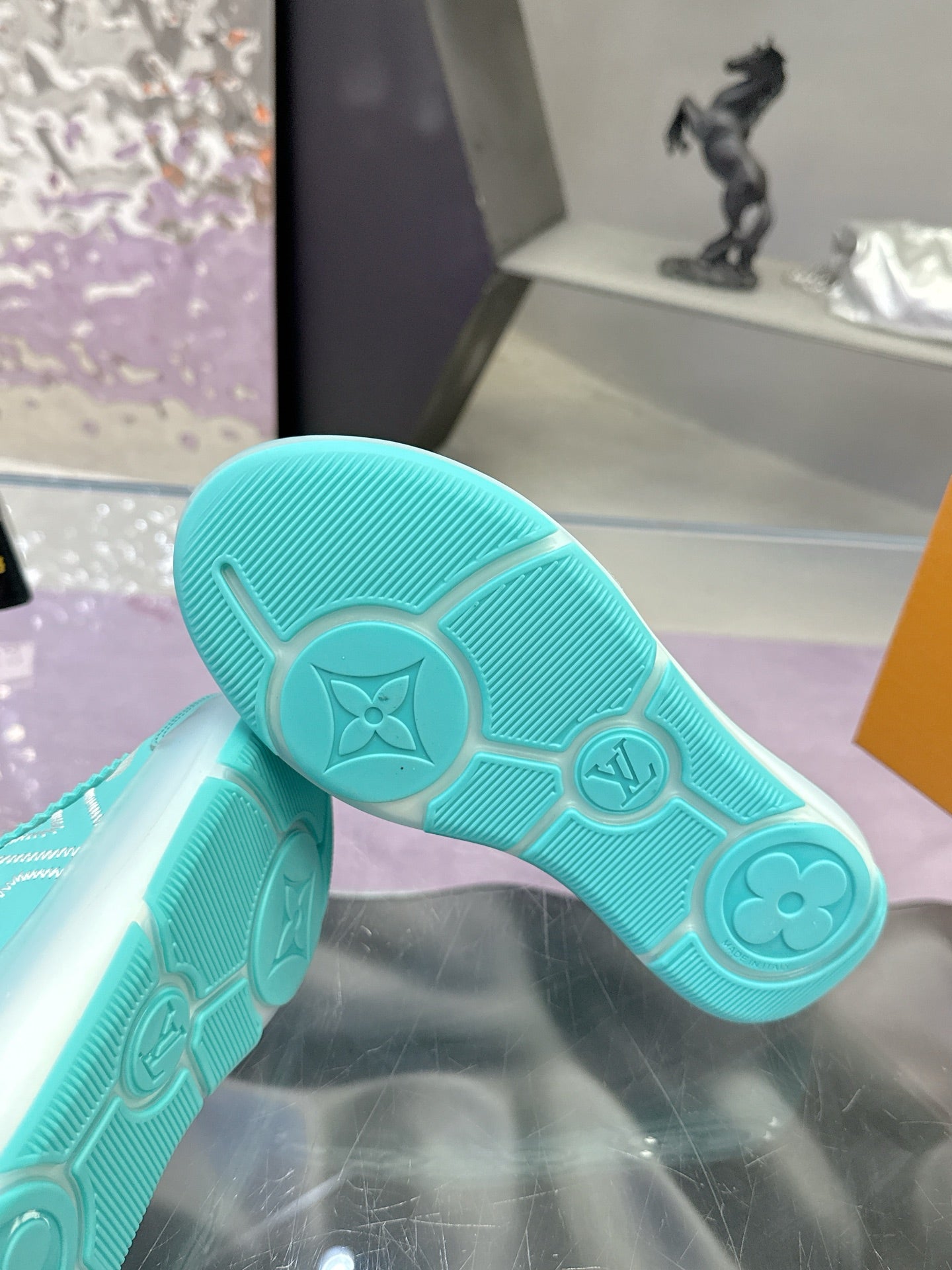 LV 26S SKATE SNEAKERS IN TIFFANY BLUE MESH TRANSLUCENT SOLE