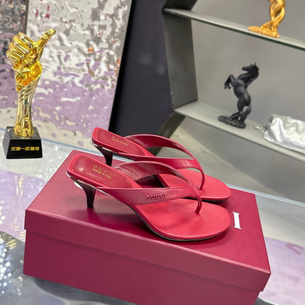 GUCCI 26S THONG KITTEN HEEL SANDALS 55MM IN BURGUNDY RED CALFSKIN
