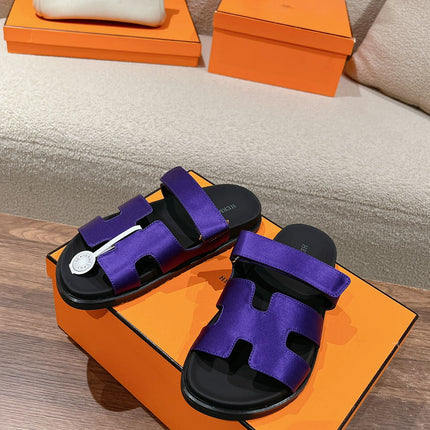 CHYPRE SANDAL BLACK MIX IMPERIAL BLUE CALFSKIN