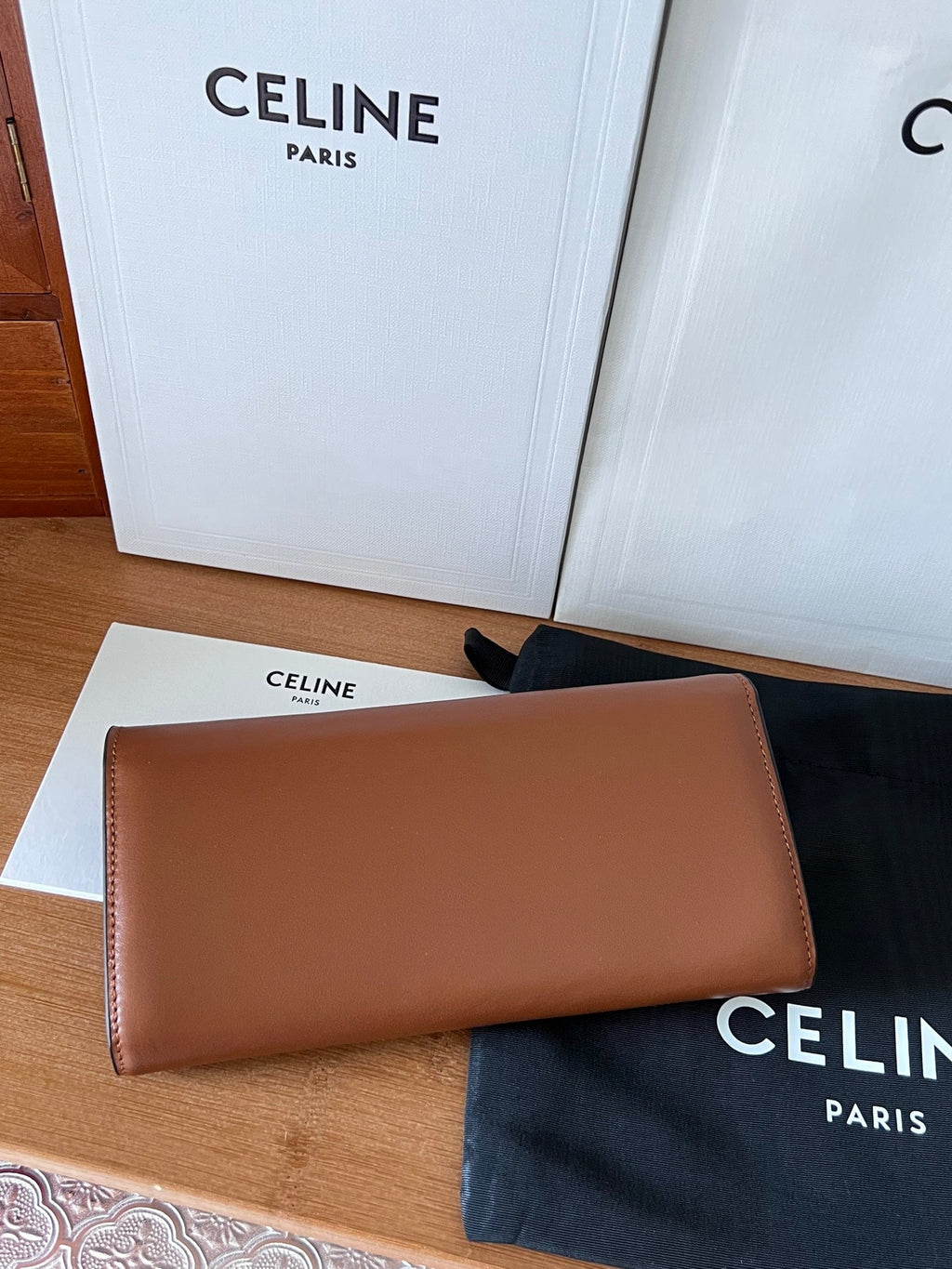 TRIOMPHE WALLET 19 IN BROWN CALFSKIN GOLD HARDWARE