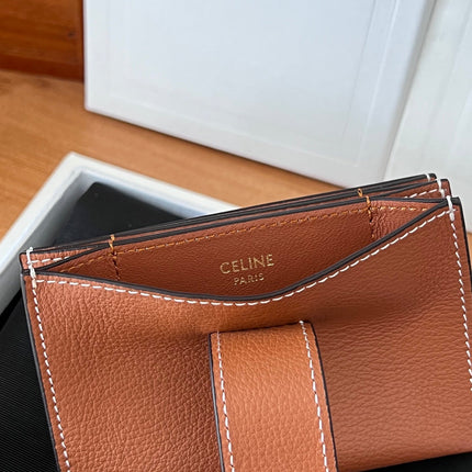CELINE 25S TRIOMPHE TRIFOLD WALLET 11 IN BROWN CALFSKIN GOLD HARDWARE