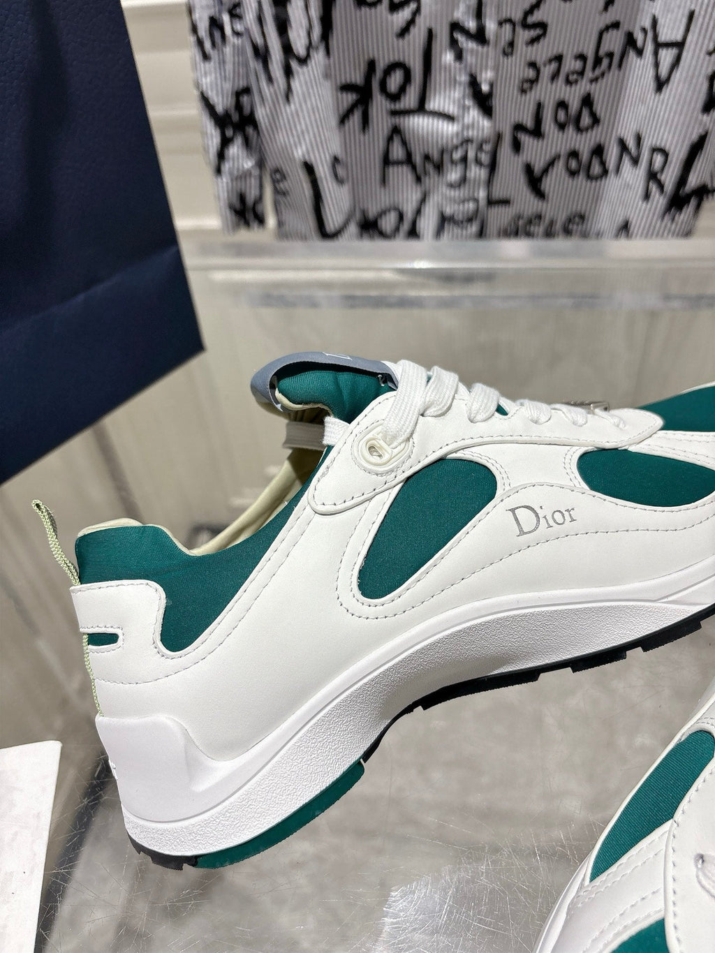 DIOR 25S MILE SERIES SNEAKERS 25MM IN WHITE DARK TEAL CALFSKIN