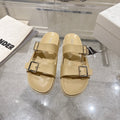 PRADA 26S SLIDES SANDALS IN BEIGE CALFSKIN SILVER HARDWARE
