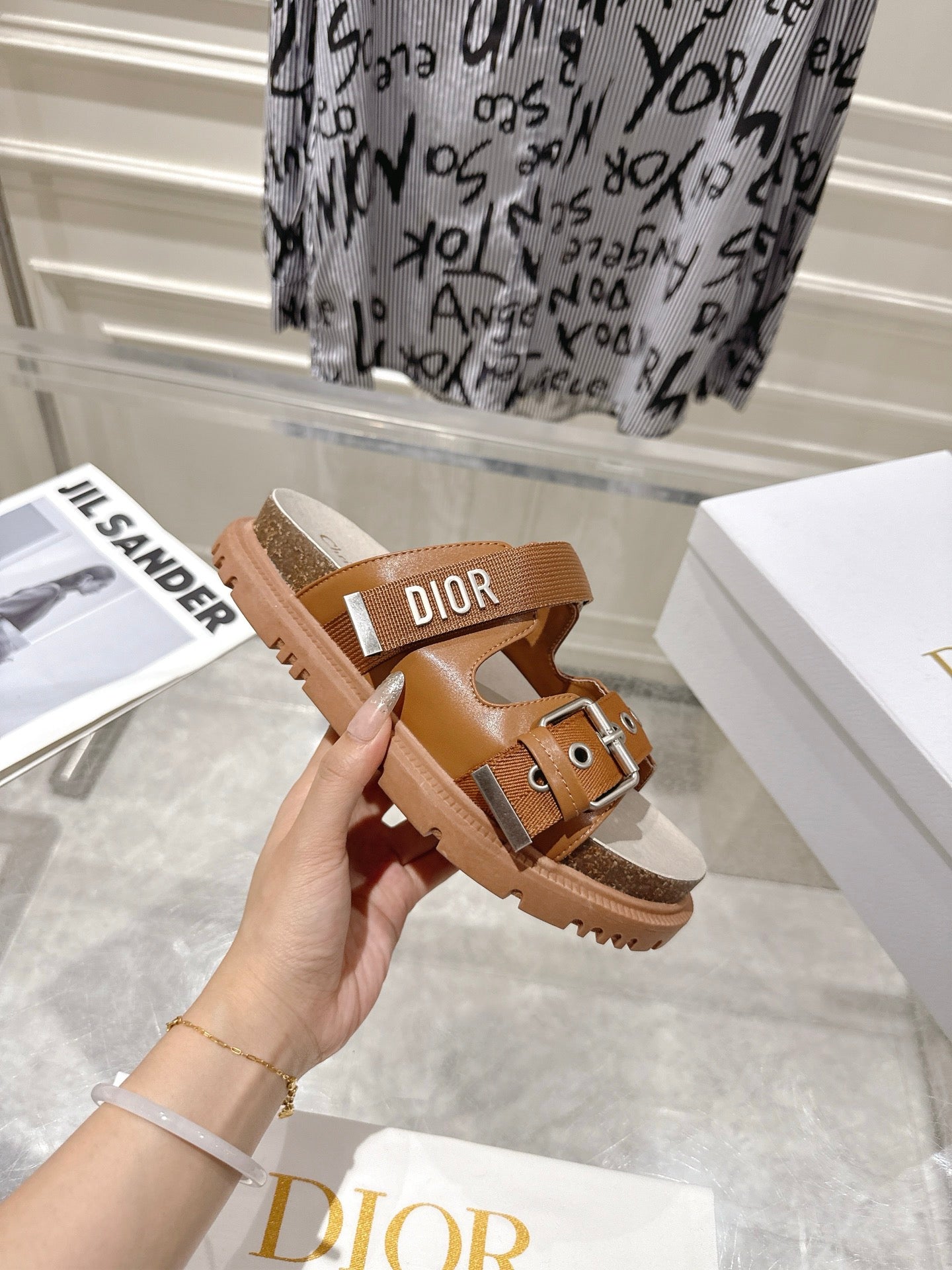 DIOR 26S SLIDES IN BROWN CANVAS