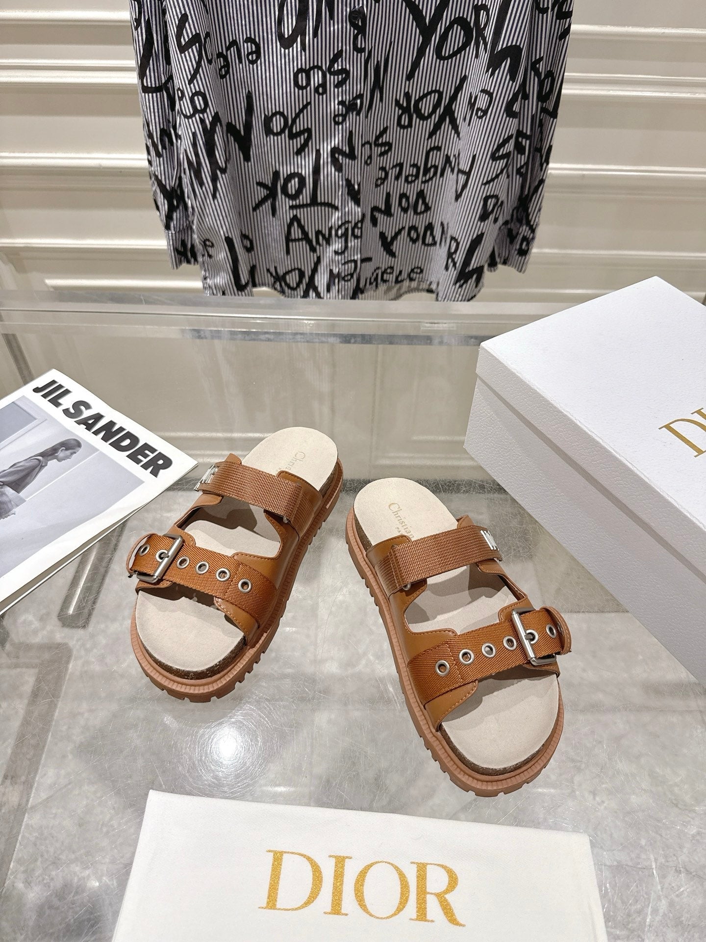 DIOR 26S SLIDES IN BROWN CANVAS