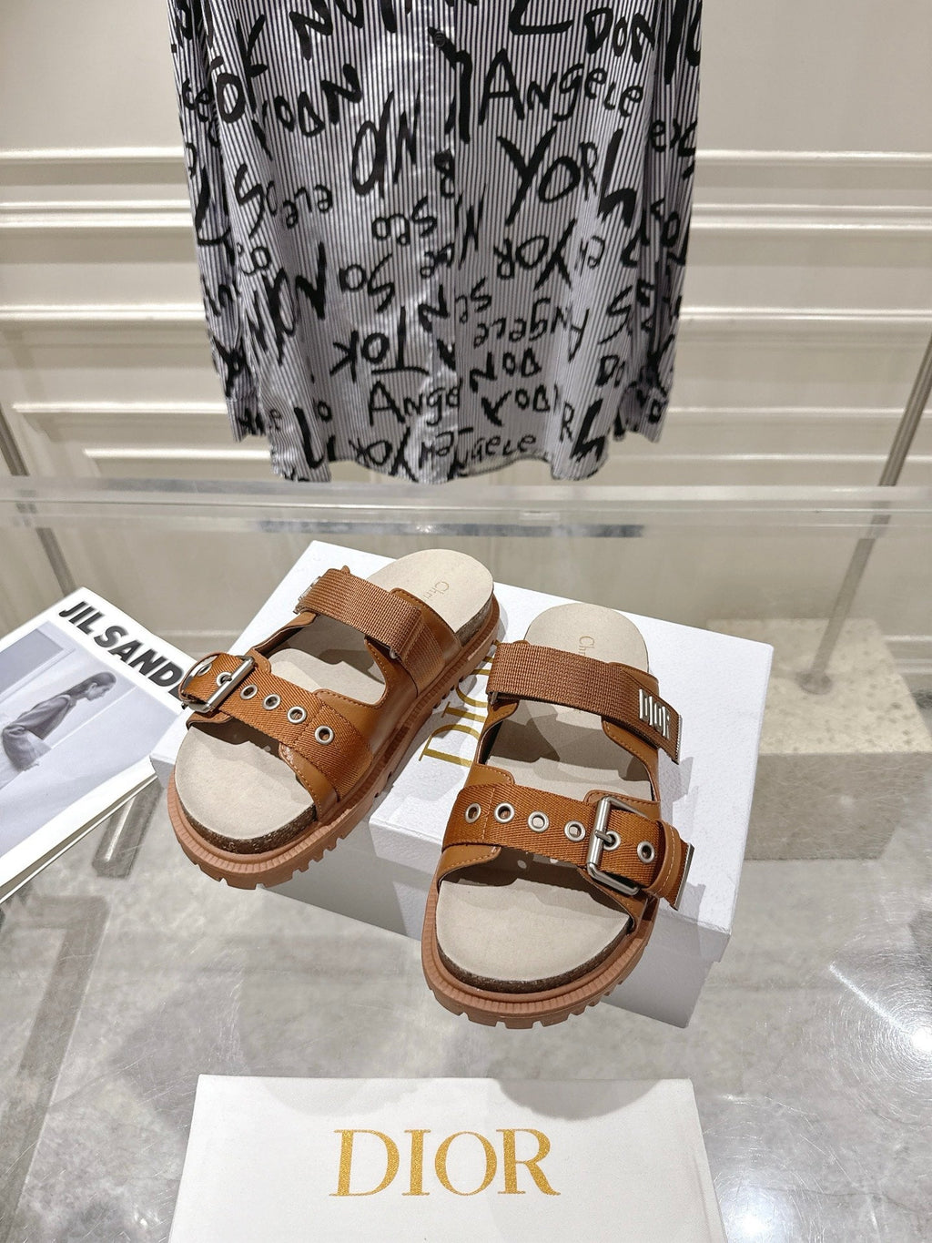 DIOR 26S SLIDES IN BROWN CANVAS