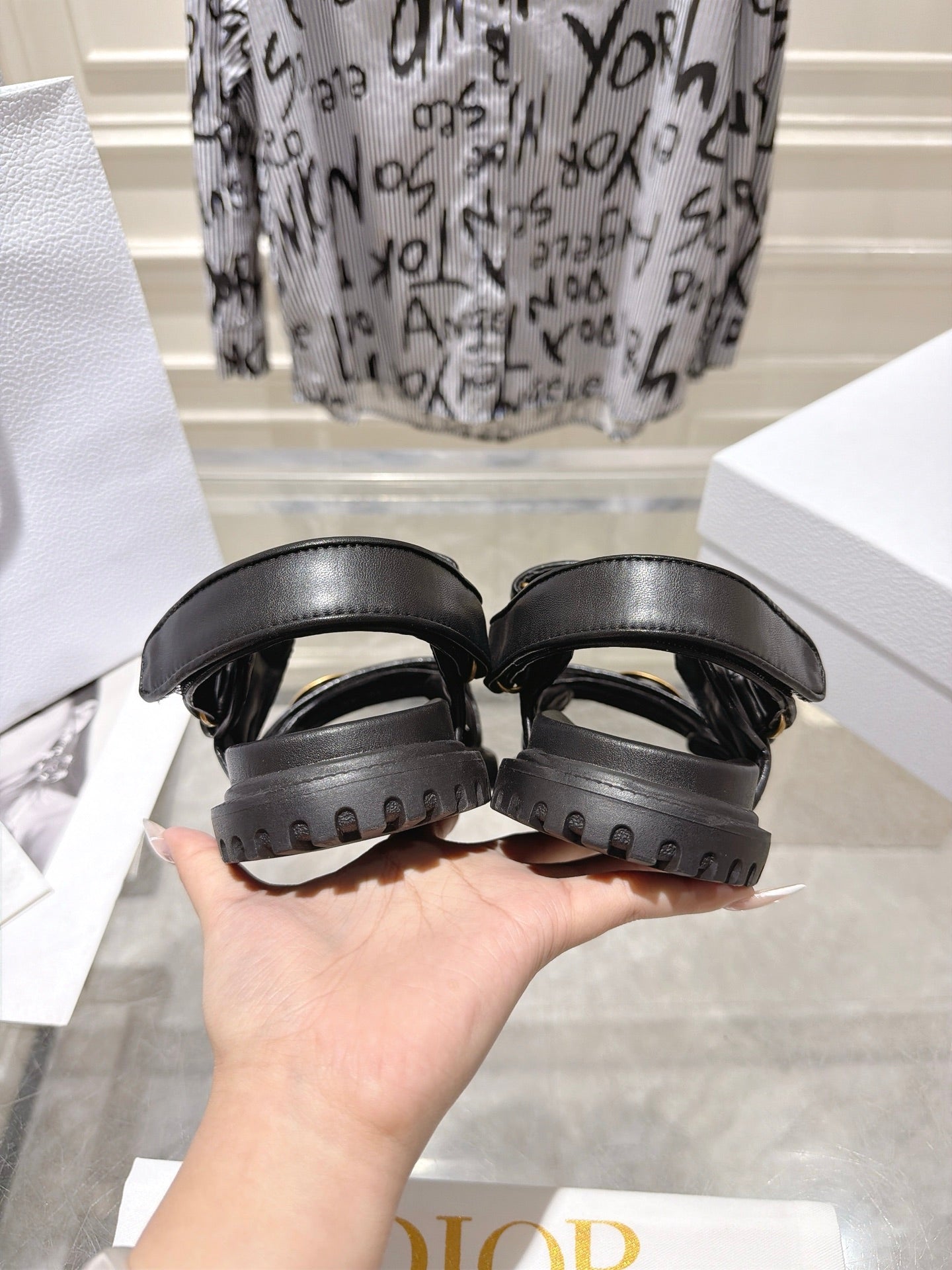 DIOR 26S VELCRO SANDALS IN BLACK CALFSKIN