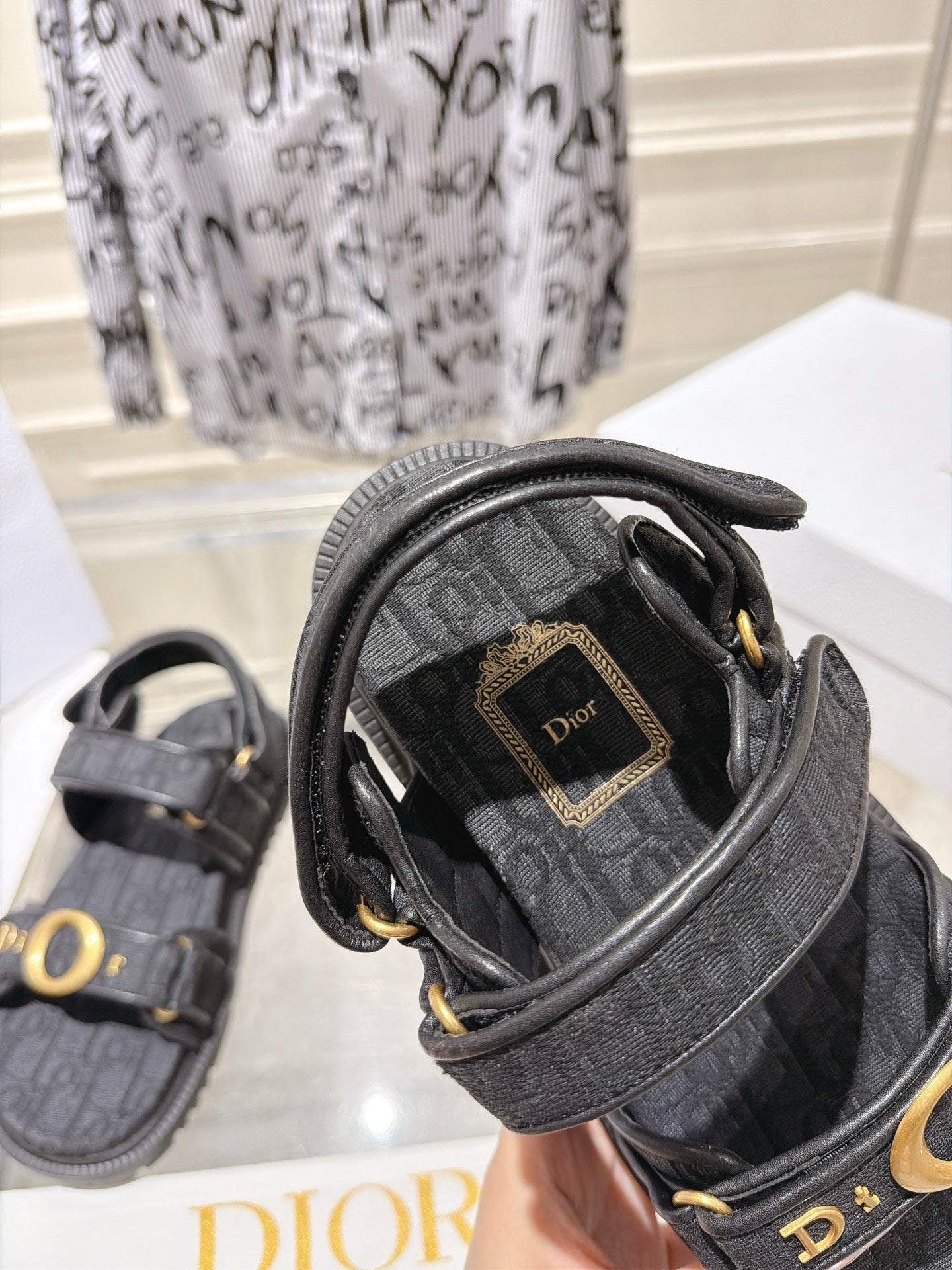 DIOR 26S VELCRO SANDALS IN BLACK OBLIQUE CANVAS