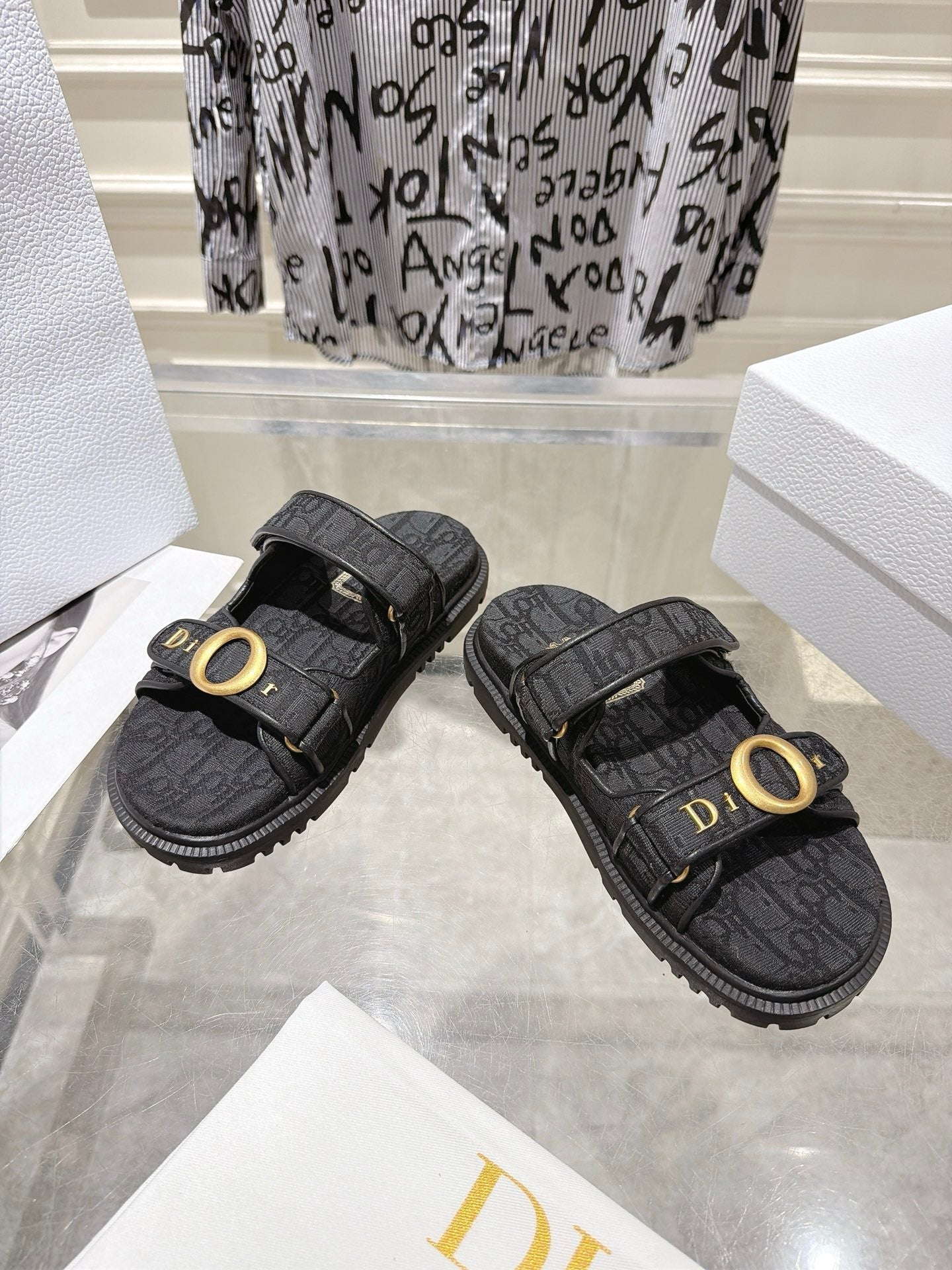 DIOR 26S SANDALS IN BLACK OBLIQUE CANVAS