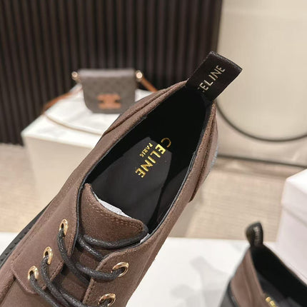 CELINE 25S THICK SOLED LOAFERS 50MM IN BROWN CALFSKIN