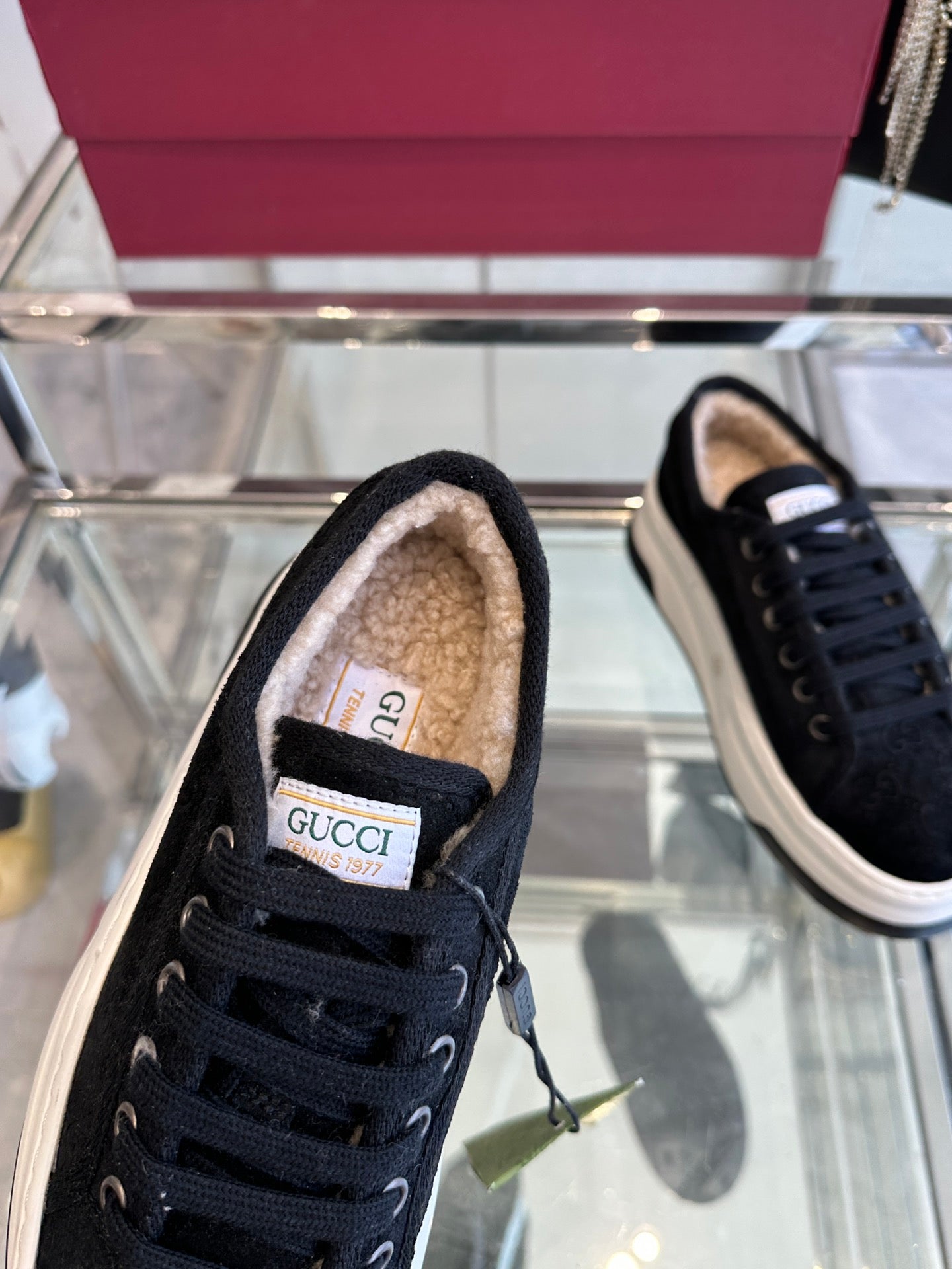 GG SNEAKER IN BLACK CANVAS WITH BEIGE FLEECE LINING