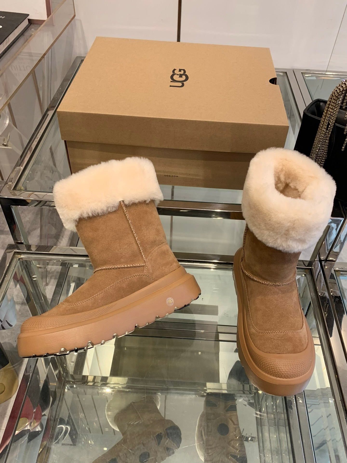 ANKLE BOOTS IN CIDER BROWN SUEDE AND CALFSKIN