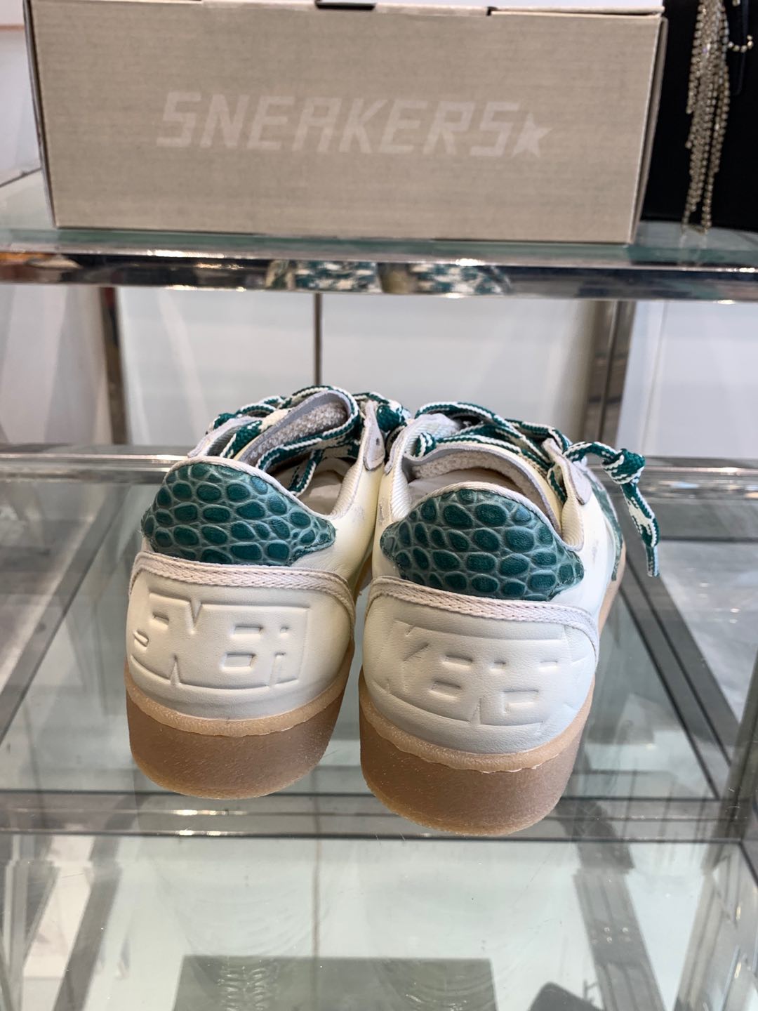BALL STAR SNEAKERS GREEN CROCODILE EMBOSSED LEATHER STAR