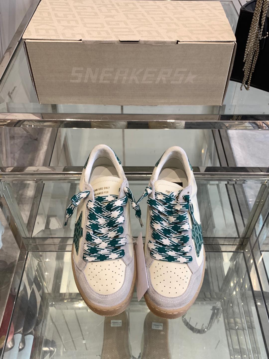 BALL STAR SNEAKERS GREEN CROCODILE EMBOSSED LEATHER STAR