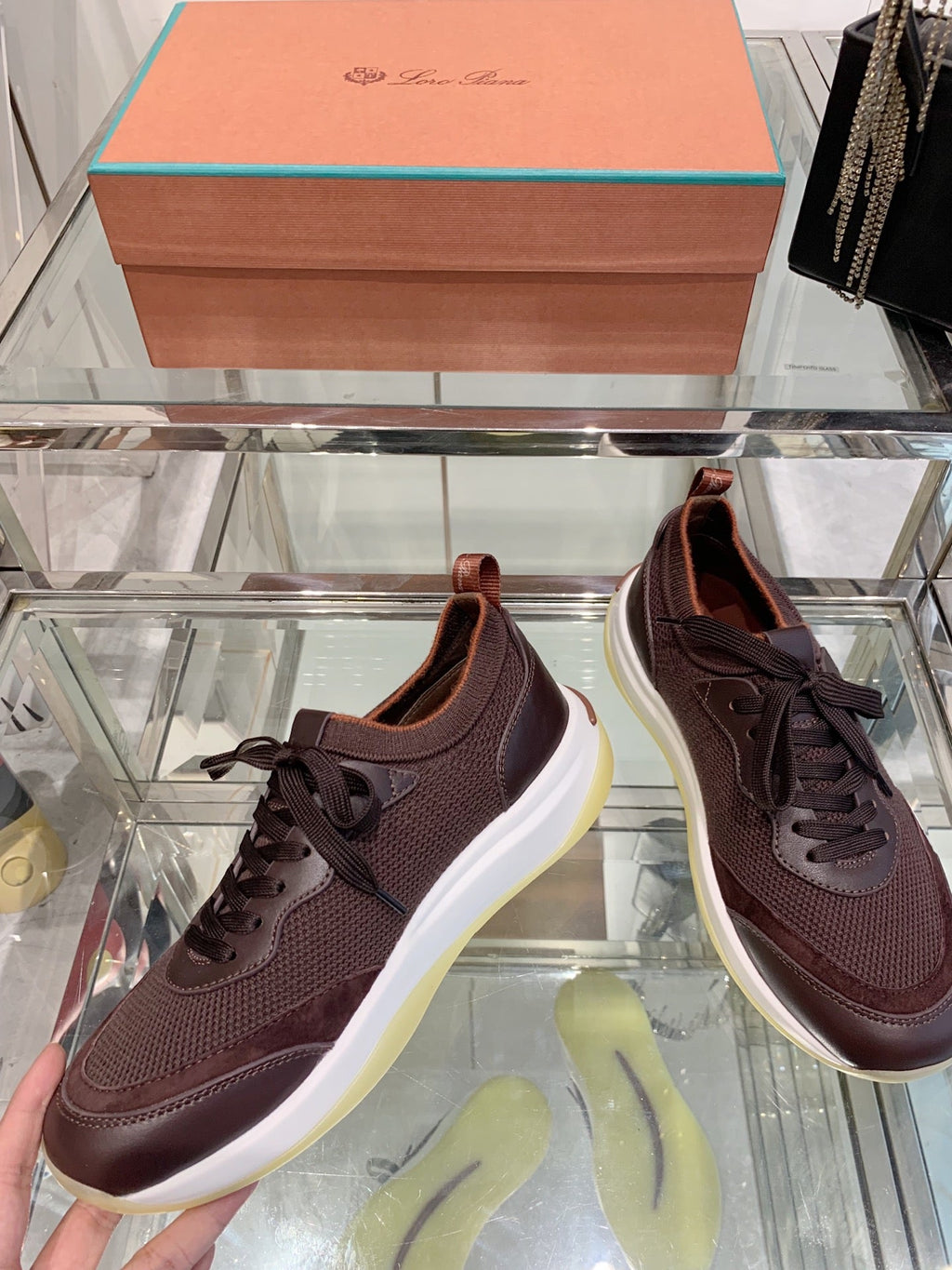 SNEAKER IN MAHOGANY RED CANVAS MIX SUEDE WITH LAMBSKIN